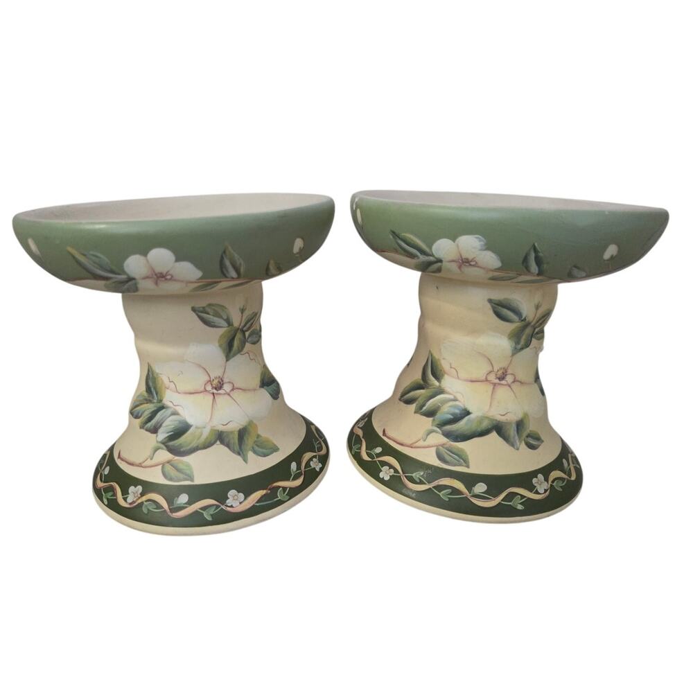 Set 2 Vtg Signature Home Magnolia Sage Green Pillar Leaves Garden